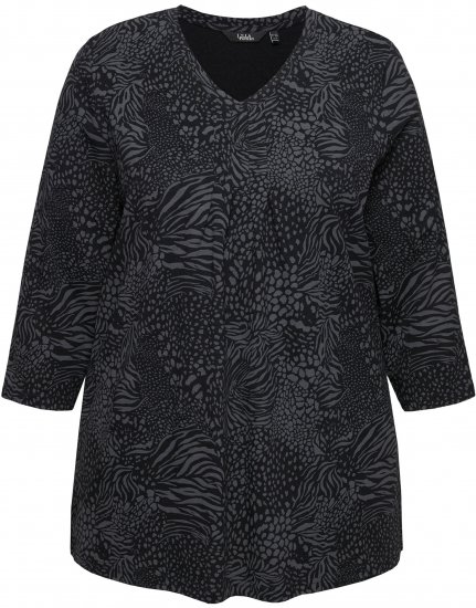 Ulla Popken Animal Print 3/4 Sleeve V-Neck Tee Black - T-krekli - 
