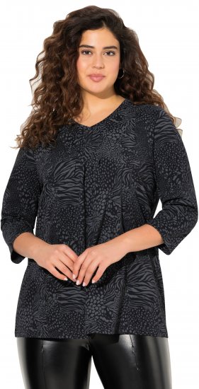 Ulla Popken Animal Print 3/4 Sleeve V-Neck Tee Black - T-krekli - 