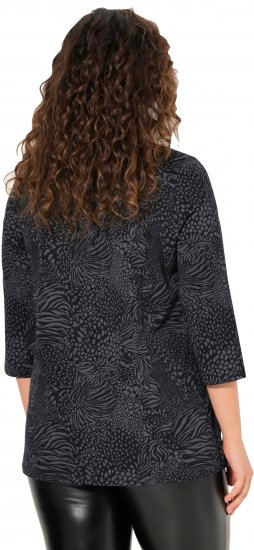 Ulla Popken Animal Print 3/4 Sleeve V-Neck Tee Black - T-krekli - 