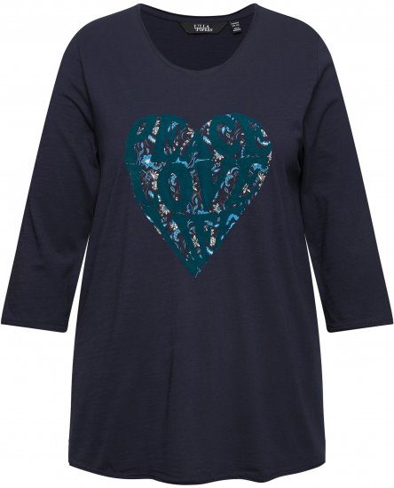 Ulla Popken Peace Love Life 3/4 Sleeve Graphic Tee Navy - T-krekli - 