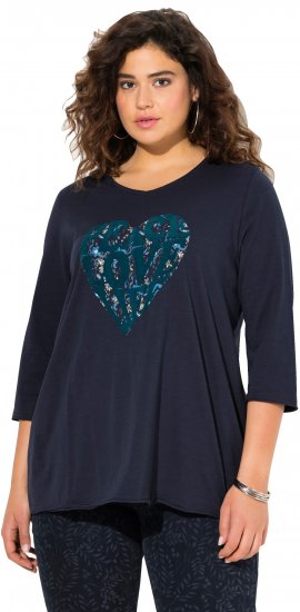 Ulla Popken Peace Love Life 3/4 Sleeve Graphic Tee Navy - T-krekli - 
