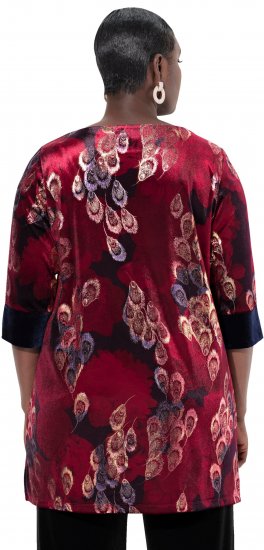 Ulla Popken Velvet Peacock Feather 3/4 Sleeve Tunic Blouse Wine Red - T-krekli - 