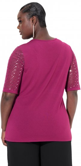 Ulla Popken Sequined Mesh Sleeve Blouse Aubergine - T-krekli - 