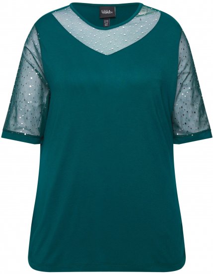 Ulla Popken Sequined Mesh Sleeve Blouse Dark Green - T-krekli - 