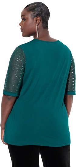 Ulla Popken Sequined Mesh Sleeve Blouse Dark Green - T-krekli - 
