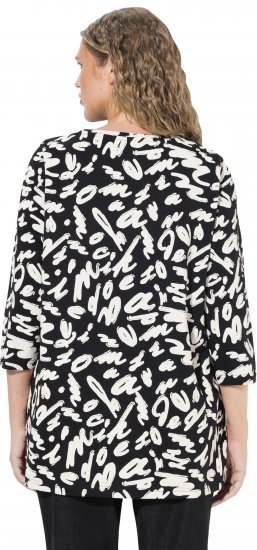 Ulla Popken Scribble Print Square Neck 3/4 Sleeve Tee Black - Apdrukāti T-krekli sievietēm - 