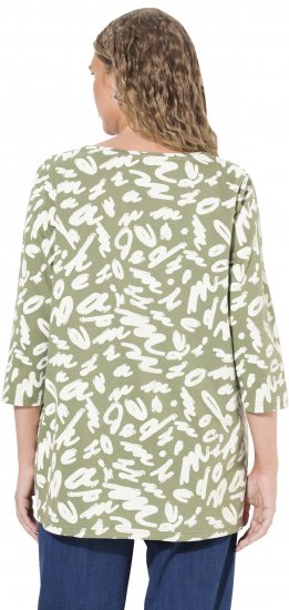 Ulla Popken Scribble Print Square Neck 3/4 Sleeve Tee Sage Green - Apdrukāti T-krekli sievietēm - 