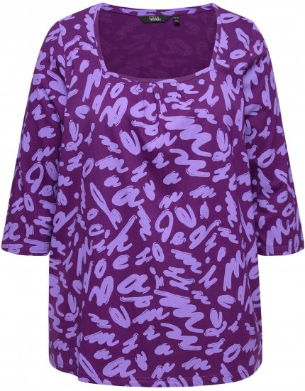 Ulla Popken Scribble Print Square Neck 3/4 Sleeve Tee Violet - Apdrukāti T-krekli sievietēm - 