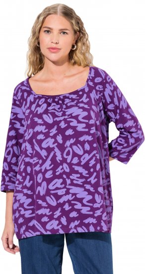 Ulla Popken Scribble Print Square Neck 3/4 Sleeve Tee Violet - Apdrukāti T-krekli sievietēm - 