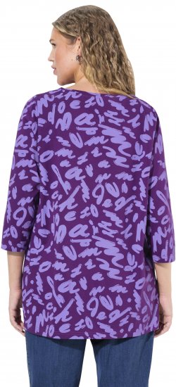 Ulla Popken Scribble Print Square Neck 3/4 Sleeve Tee Violet - Apdrukāti T-krekli sievietēm - 