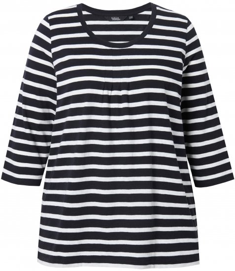 Ulla Popken Striped 3/4 Sleeve A-Line Tee Black - T-krekli - 