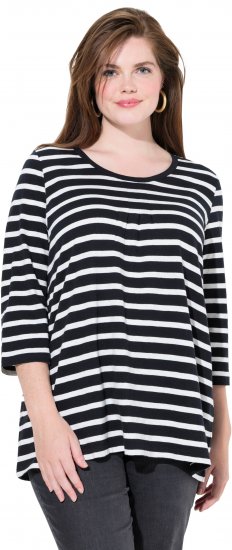 Ulla Popken Striped 3/4 Sleeve A-Line Tee Black - T-krekli - 