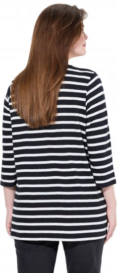 Ulla Popken Striped 3/4 Sleeve A-Line Tee Black - T-krekli - 