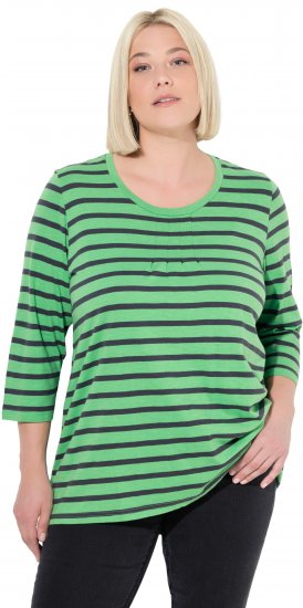 Ulla Popken Striped 3/4 Sleeve A-Line Tee Apple Green - T-krekli - 