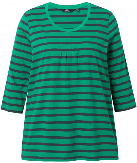 Ulla Popken Striped 3/4 Sleeve A-Line Tee Moss Green - T-krekli - 