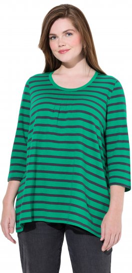 Ulla Popken Striped 3/4 Sleeve A-Line Tee Moss Green - T-krekli - 
