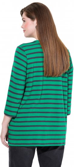 Ulla Popken Striped 3/4 Sleeve A-Line Tee Moss Green - T-krekli - 