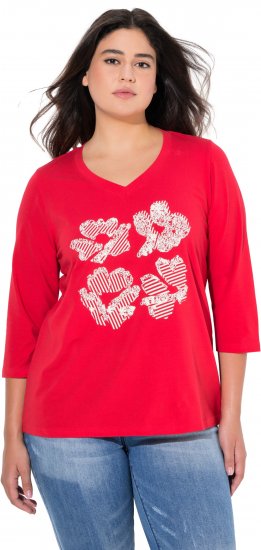 Ulla Popken Floral Graphic V-Neck Tee Lychee - Apdrukāti T-krekli sievietēm - 