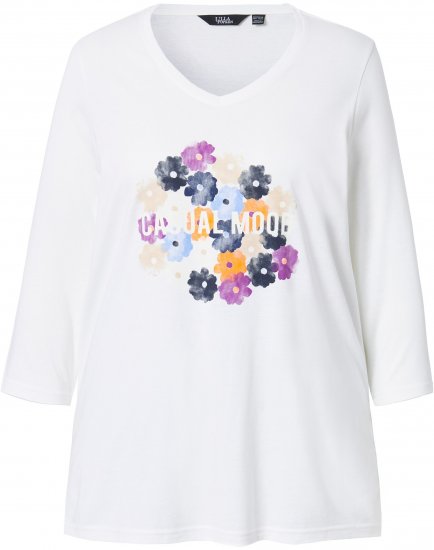 Ulla Popken Casual Mood Floral V-Neck Tee Off-White - T-krekli - 