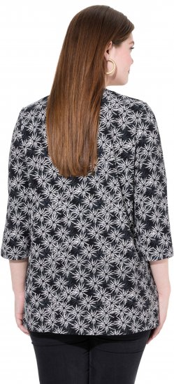 Ulla Popken Graphic Flower A-Line 3/4 Sleeve Tee Black - T-krekli - 