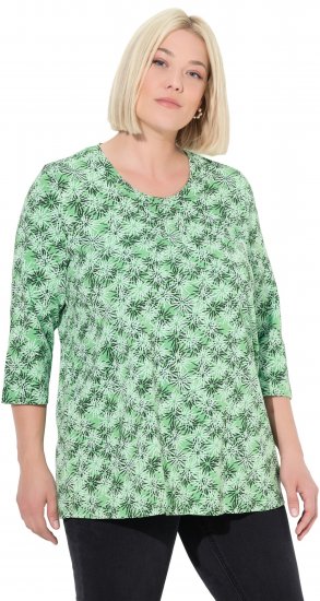 Ulla Popken Graphic Flower A-Line 3/4 Sleeve Tee Apple Green - T-krekli - 