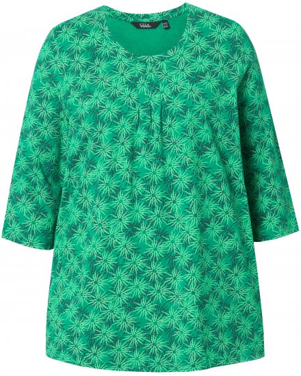 Ulla Popken Graphic Flower A-Line 3/4 Sleeve Tee Moss Green - T-krekli - 