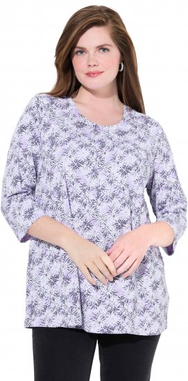 Ulla Popken Graphic Flower A-Line 3/4 Sleeve Tee Lavender - T-krekli - 