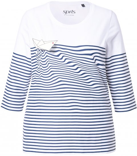 Ulla Popken Paper Boat Print 3/4 Sleeve Tee Snow White - Apdrukāti T-krekli sievietēm - 