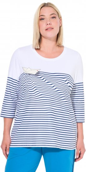 Ulla Popken Paper Boat Print 3/4 Sleeve Tee Snow White - Apdrukāti T-krekli sievietēm - 