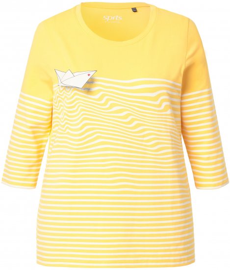 Ulla Popken Paper Boat Print 3/4 Sleeve Tee Sun Yellow - Apdrukāti T-krekli sievietēm - 