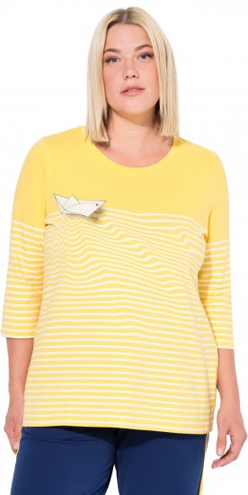 Ulla Popken Paper Boat Print 3/4 Sleeve Tee Sun Yellow - Apdrukāti T-krekli sievietēm - 