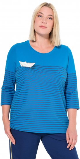 Ulla Popken Paper Boat Print 3/4 Sleeve Tee Pacific Blue - Apdrukāti T-krekli sievietēm - 