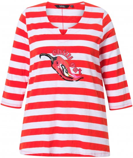 Ulla Popken Chilli Pepper Sequined 3/4 Sleeve Graphic Tee Light Red - Ulla Popken - 