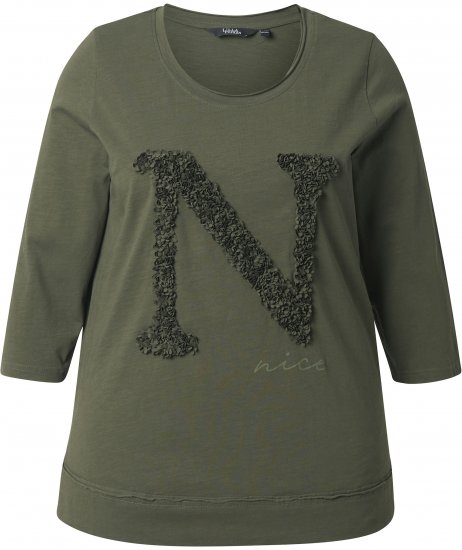 Ulla Popken Textured Lettering 3/4 Sleeve Tee Olive - Apdrukāti T-krekli sievietēm - 
