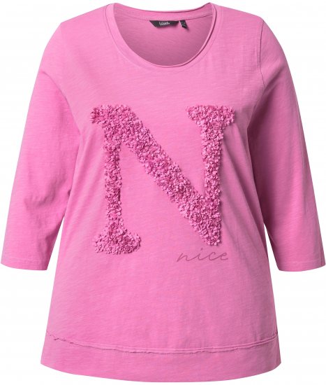 Ulla Popken Textured Lettering 3/4 Sleeve Tee Pink - Apdrukāti T-krekli sievietēm - 