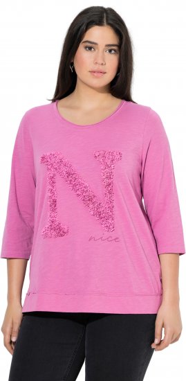 Ulla Popken Textured Lettering 3/4 Sleeve Tee Pink - Apdrukāti T-krekli sievietēm - 