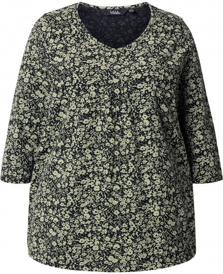 Ulla Popken Pleated Floral Print 3/4 Sleeve Tee Pond Green - Apdrukāti T-krekli sievietēm - 
