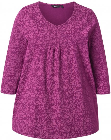 Ulla Popken Pleated Floral Print 3/4 Sleeve Tee Raspberry - Apdrukāti T-krekli sievietēm - 