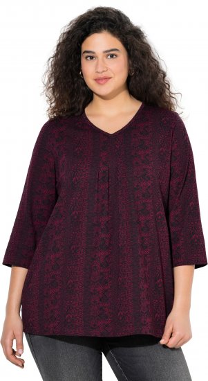 Ulla Popken Mixed Pattern Stripe 3/4 Sleeve Tee Black - T-krekli - 