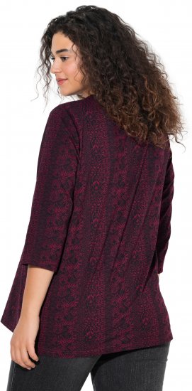 Ulla Popken Mixed Pattern Stripe 3/4 Sleeve Tee Black - T-krekli - 
