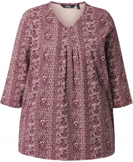 Ulla Popken Mixed Pattern Stripe 3/4 Sleeve Tee Dark Cherry Red - T-krekli - 