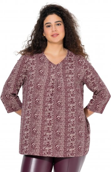 Ulla Popken Mixed Pattern Stripe 3/4 Sleeve Tee Dark Cherry Red - T-krekli - 