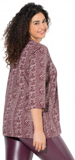 Ulla Popken Mixed Pattern Stripe 3/4 Sleeve Tee Dark Cherry Red - T-krekli - 