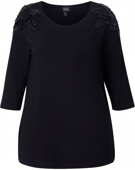 Ulla Popken Flower Epaulet 3/4 Sleeve Top Black - Apdrukāti T-krekli sievietēm - 