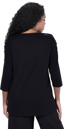 Ulla Popken Flower Epaulet 3/4 Sleeve Top Black - Apdrukāti T-krekli sievietēm - 