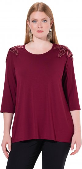 Ulla Popken Flower Epaulet 3/4 Sleeve Top Dark Cherry Red - Apdrukāti T-krekli sievietēm - 