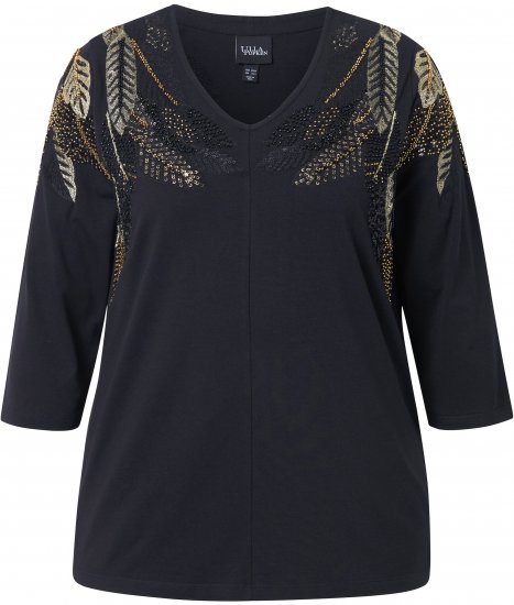 Ulla Popken Feather Beadwork 3/4 Sleeve Top Black - Apdrukāti T-krekli sievietēm - 
