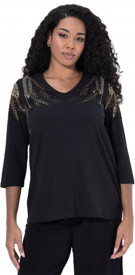 Ulla Popken Feather Beadwork 3/4 Sleeve Top Black - Apdrukāti T-krekli sievietēm - 