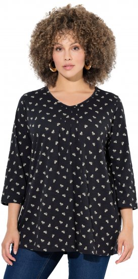 Ulla Popken Flower Print 3/4 Sleeve Tee Black - T-krekli - 