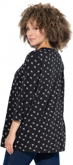 Ulla Popken Flower Print 3/4 Sleeve Tee Black - T-krekli - 